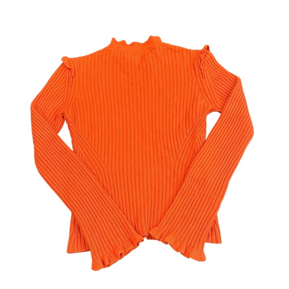 Derek Lam 10 Crosby Orange Cashmere Ruffle Mockneck Sweater XS EUC - Picture 3 of 4